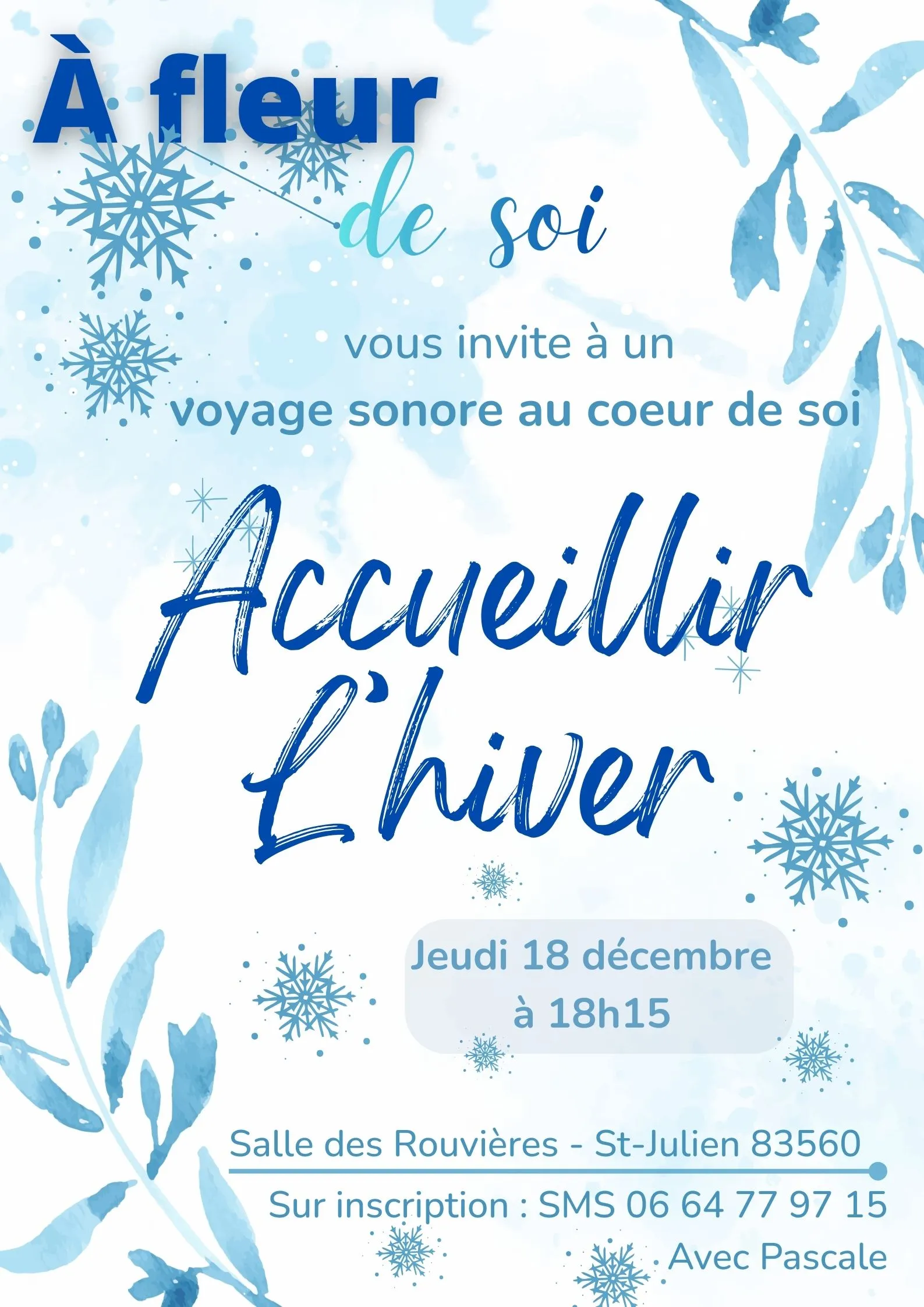 Affiche annonçant le voyage sonore « Accueillir l'hiver — Voyage sonore », décembre 2025